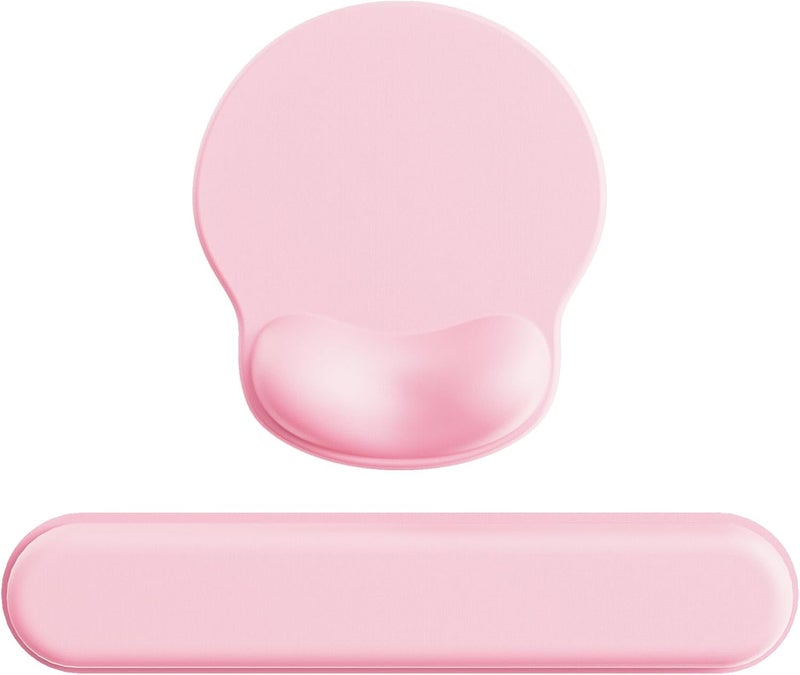 Laborio Ergonomic Mouse Pad Wrist Support Set, Memory Foam Keyboard Wrist Rest Set, Relieve Wrist Pain Keyboard Pad, Non-Slip Base Mousepad(Pink Set) - Image 1